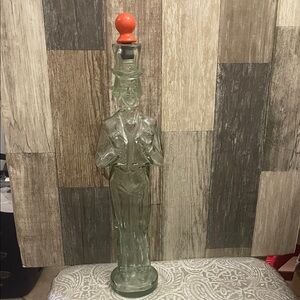 Vintage Abraham Lincoln Clear Glass Decanter bottle Red Stopper‎